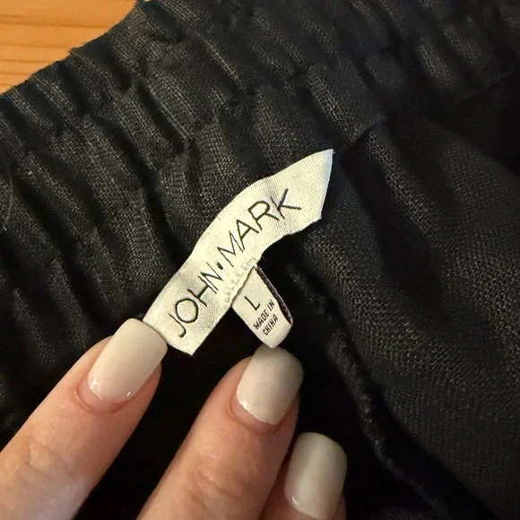 John Mark NWOT 100% Linen Black Wide Leg Lace Pants Cropped Size Large Pull On - Picture 3 of 4